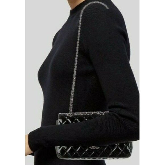 Chanel Black Quilted Patent Leather Chain Link Medium Double Designer Handbag - Picture 7 of 14